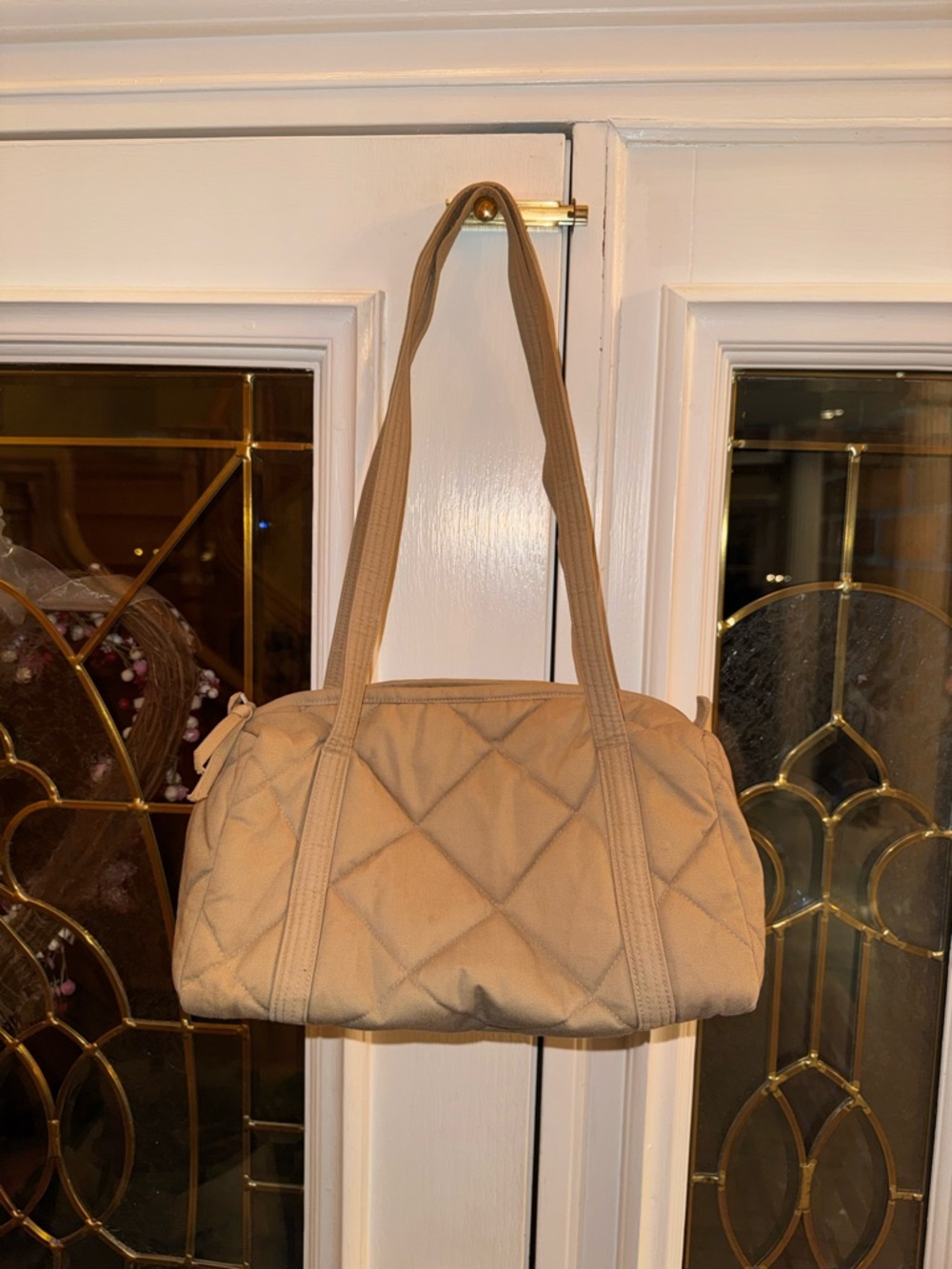Quilted Neutral Beige Shoulder Bag with Dual Straps